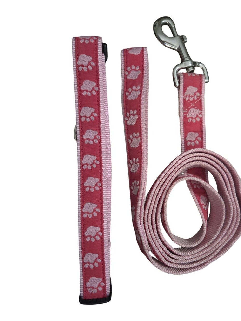 Pink Paw-Print Dog Leash and Collar Set - Unbranded Riboon 1" Ribbon Adjustable
